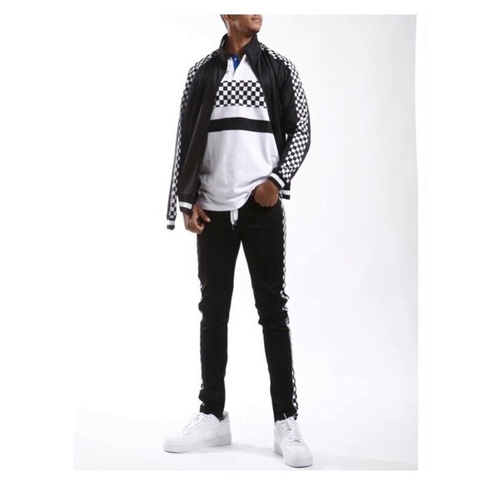 Screenshot Black Checkers Trim Full Zip Up Men’s Track Jacket Size L